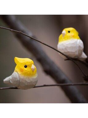 Handmade Wooden Cockatiel Figurines - 1.8" Carved Parrot Sculptures, Cute Bird